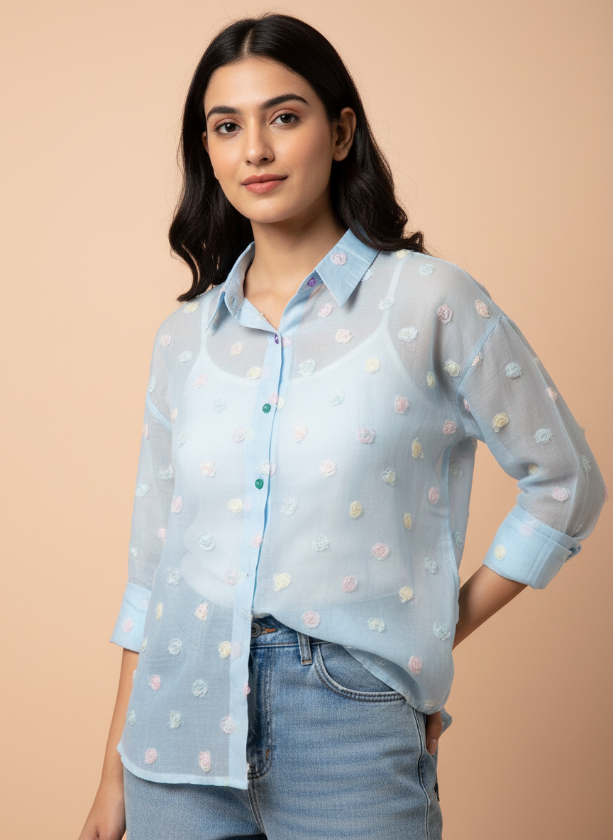 Pastel Sheer Embroidered Blouse