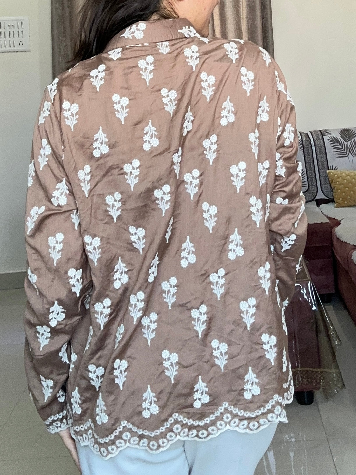 Cocoa Bloom Linen-Silk Shirt