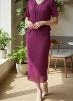 Magenta Muse Chevron Pleated Midi