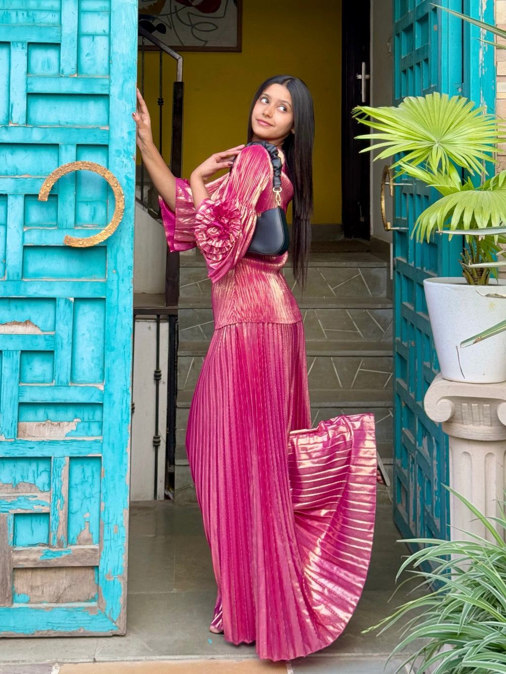 Irene Metallic Co-ord Set- Pink