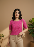 Fuchsia Bloom Textured Top