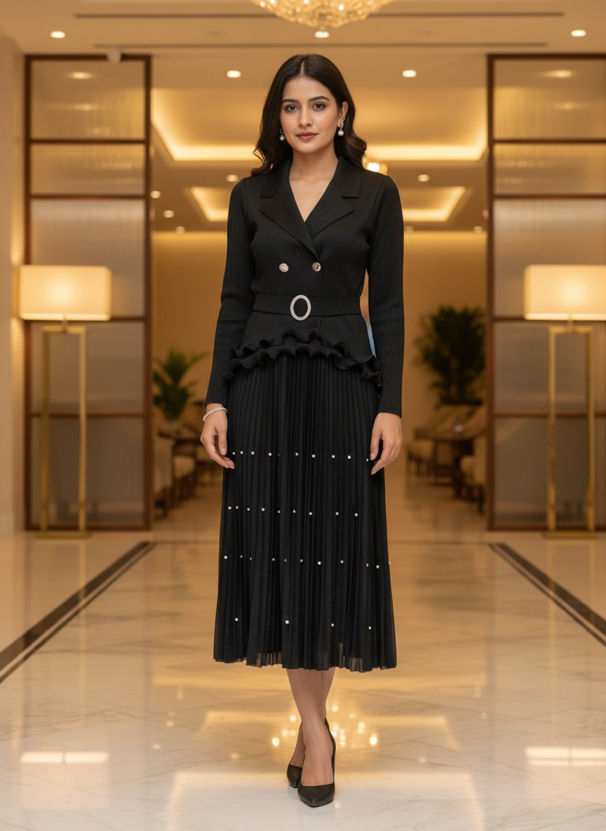 Elizabeth Pearl Pleated Dress