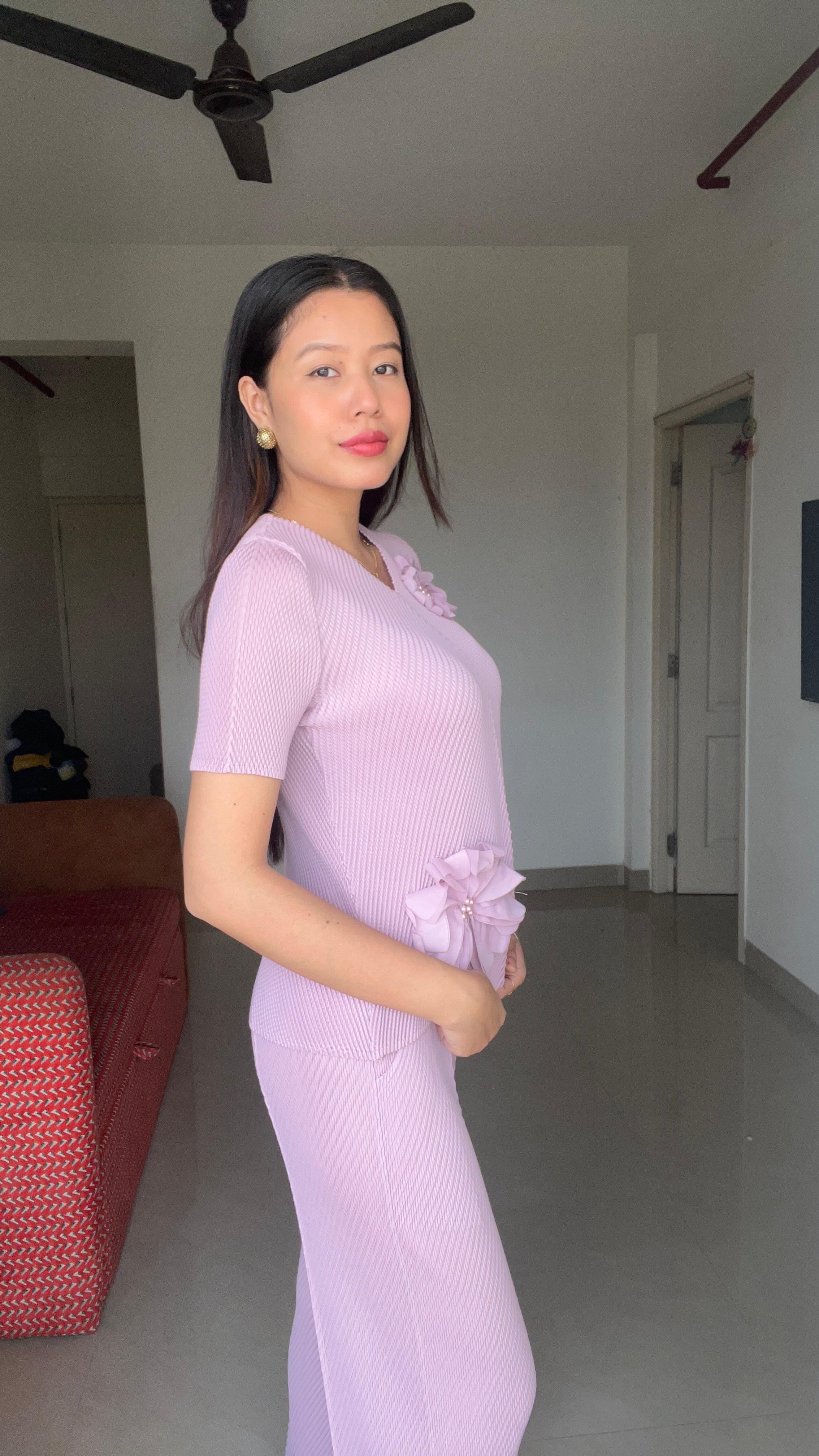 The Amara 3D Floral Pleated Set