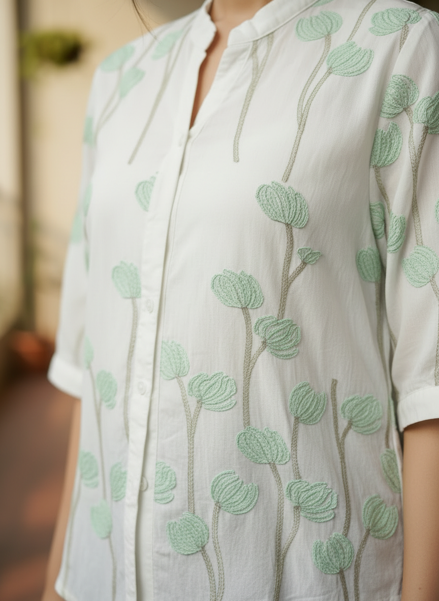 Ivory Blossom Hand-Embroidered Tunic