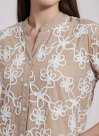 Pastel Brown Embroidered Button-Down