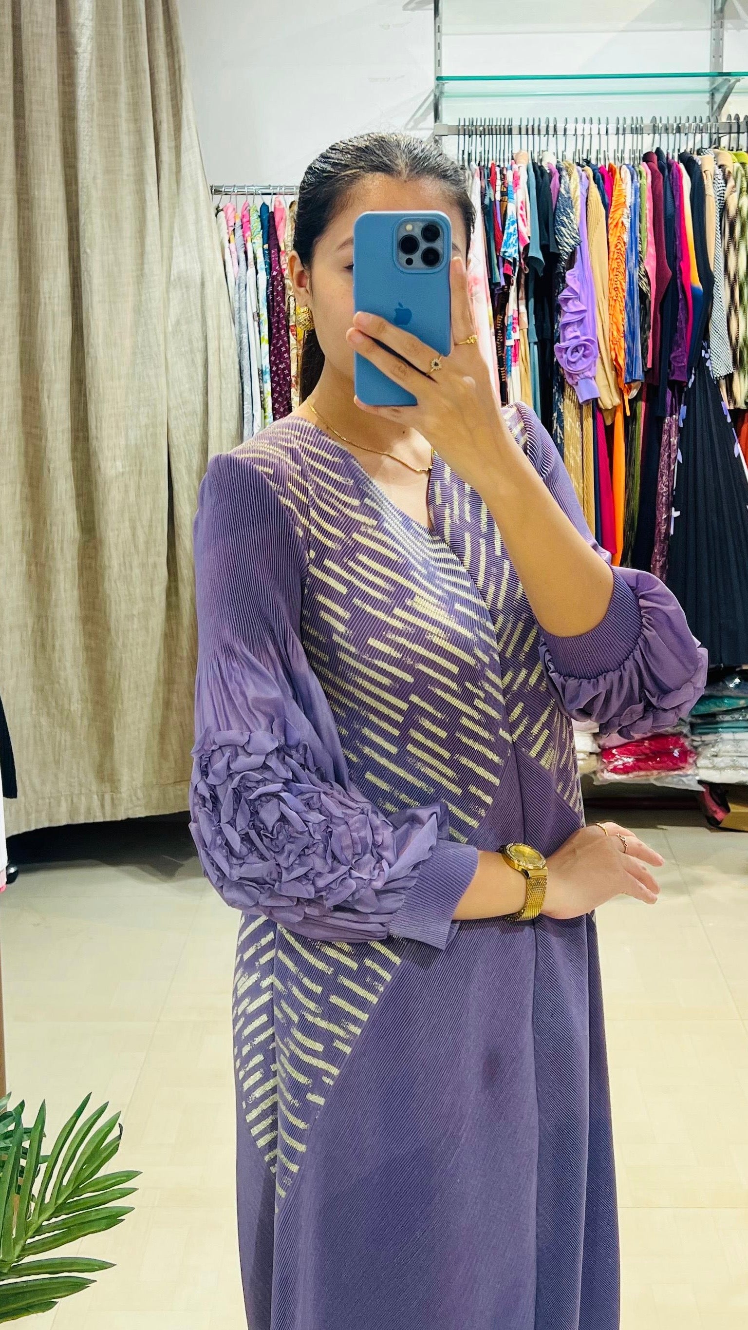 Amethyst Prism Pleated Midi Dress