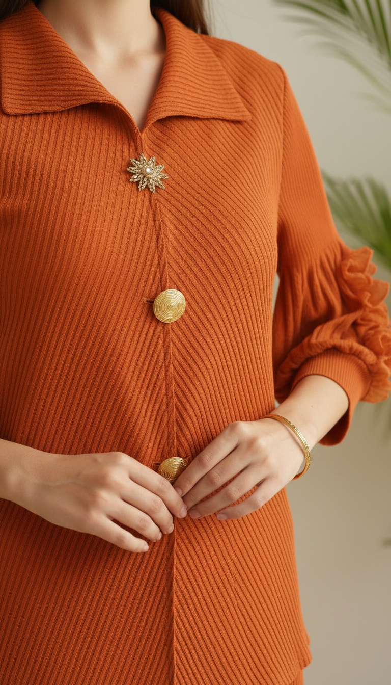 The Royal Amethyst Pleated Co-ord- Rusty Orange