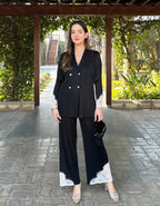 The Elara Lace-Trim Pleated Set- Black