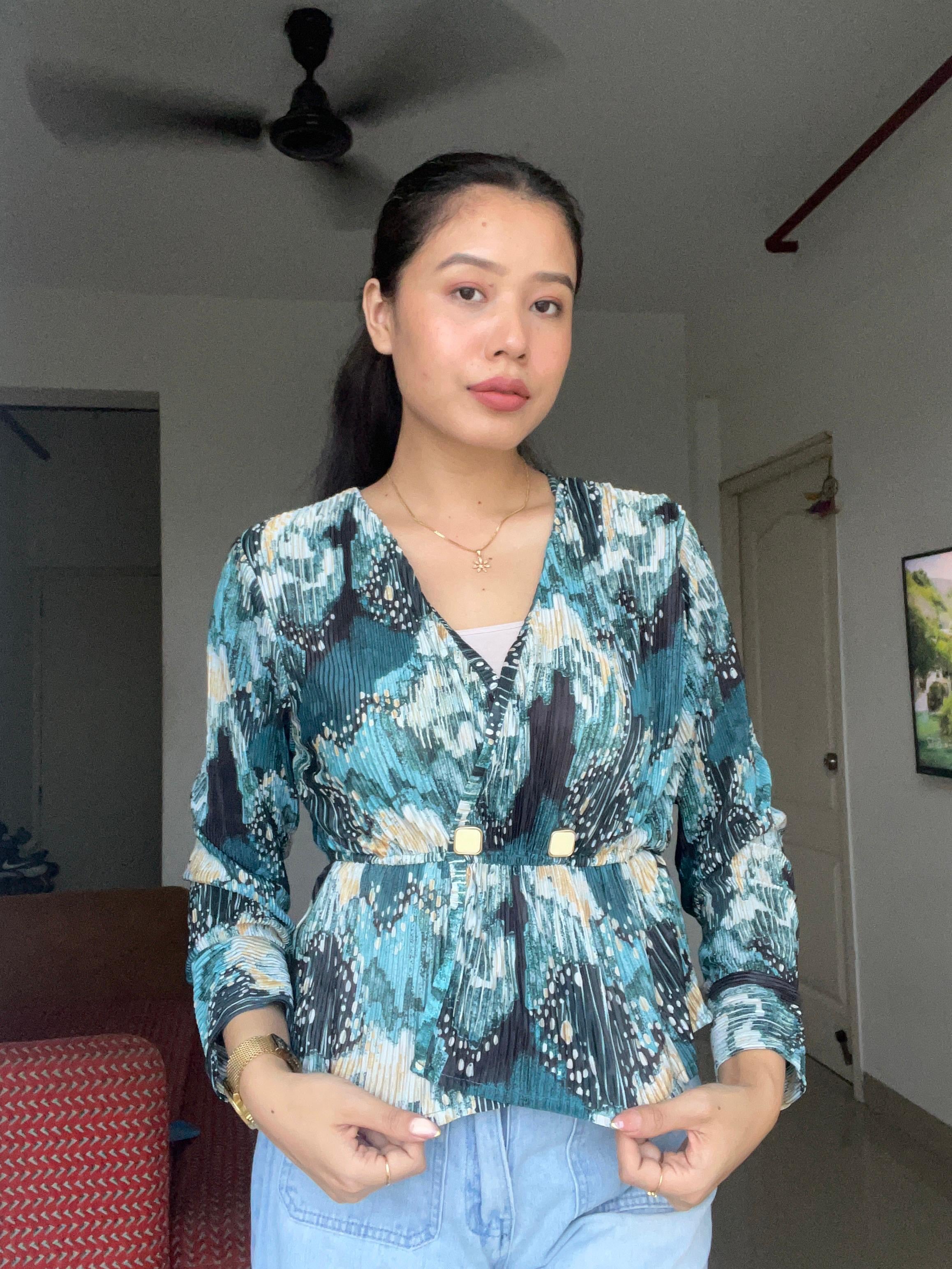 Ocean Mist Abstract Wrap Top