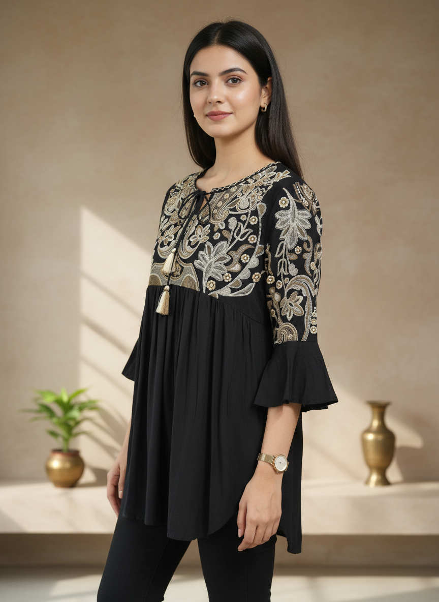 Zahra Embroidered Empire-Waist Tunic