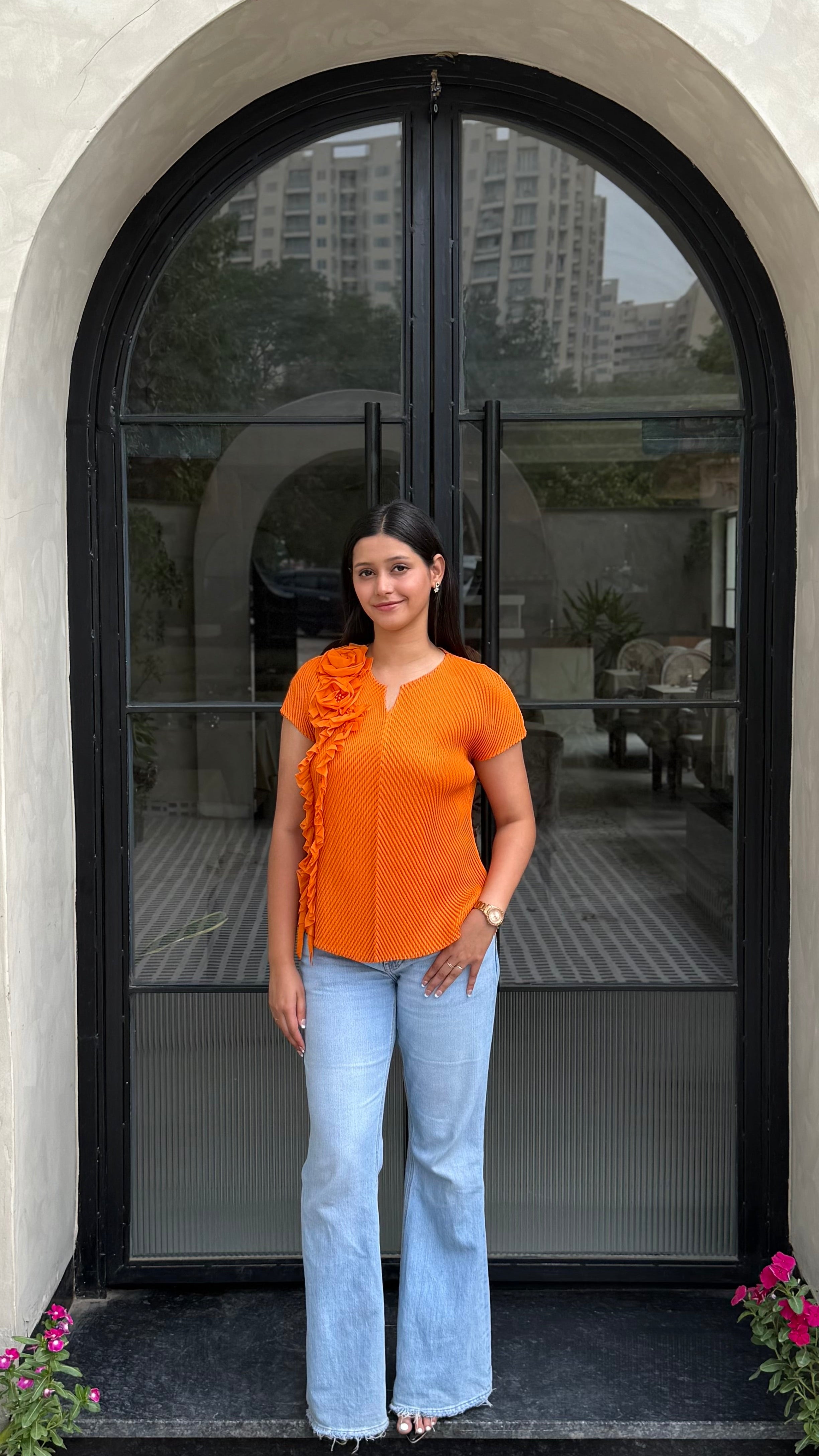Floral Rusty Pleated Top