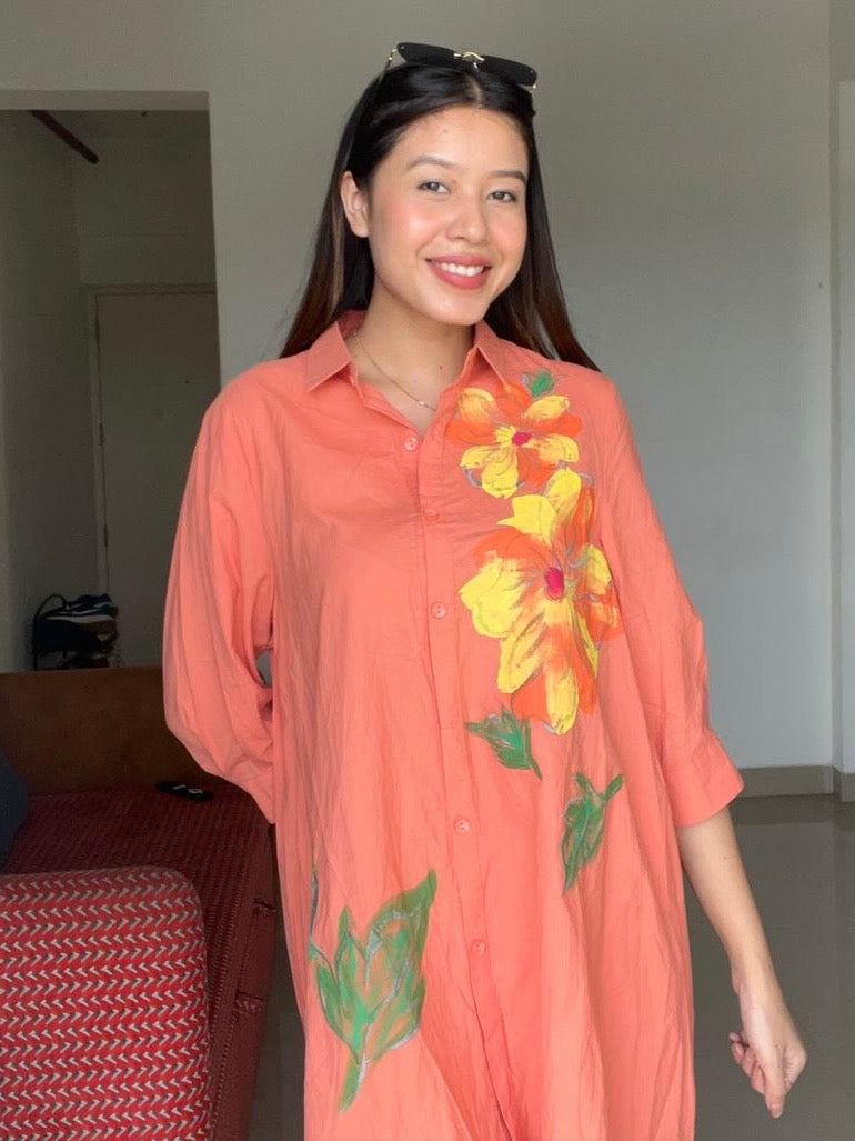 Tropical Bloom Oversized Shirt Dress