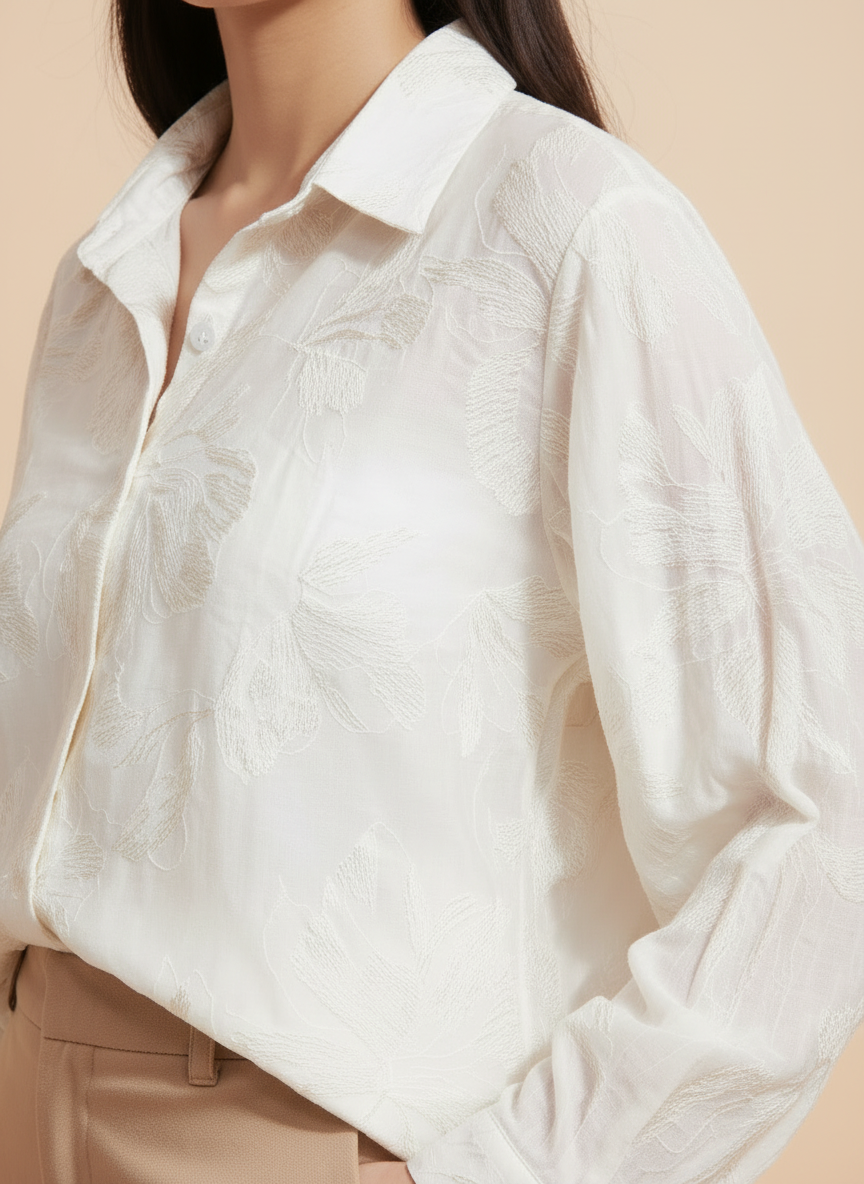 The Aria Tonal Embroidered Blouse – Ivory