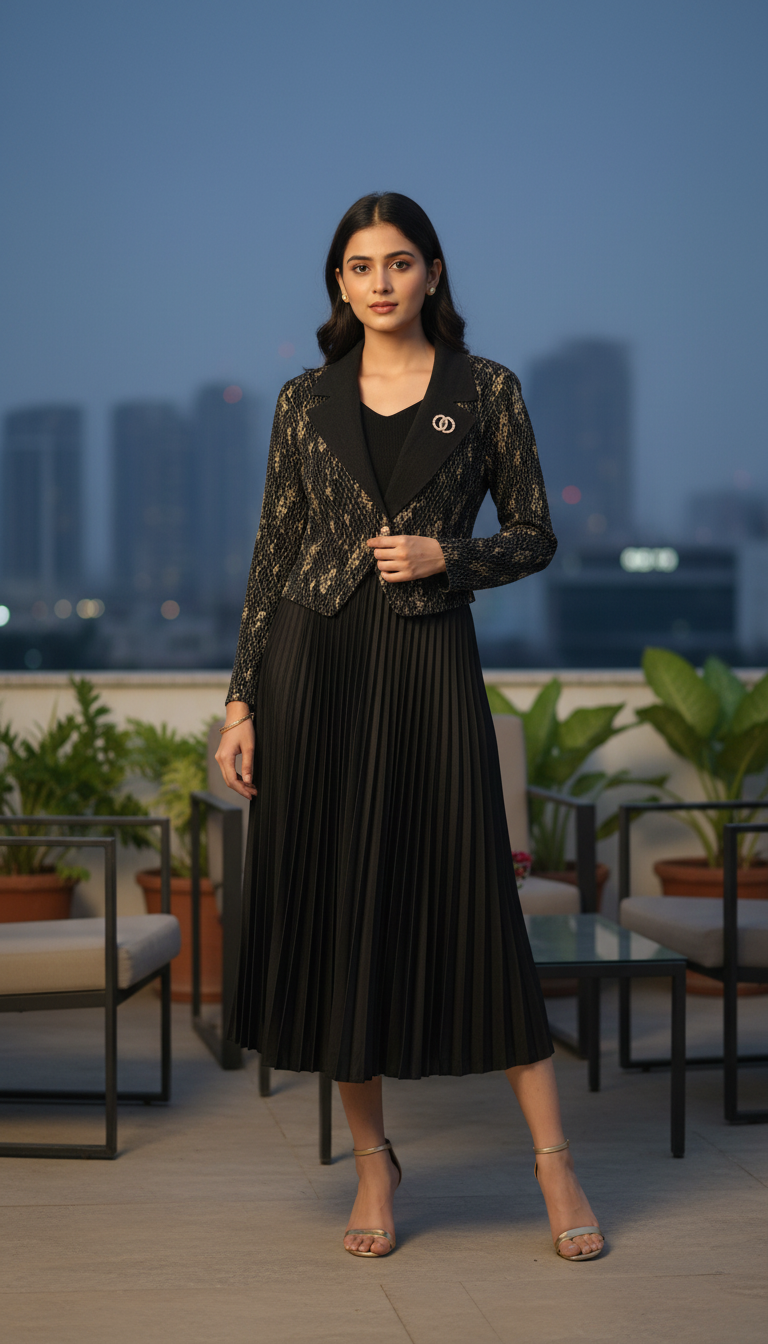 NOIRÉ Luxe Pleated Dress- Black