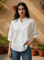 Ivory Corded Bloom Mandarin Blouse