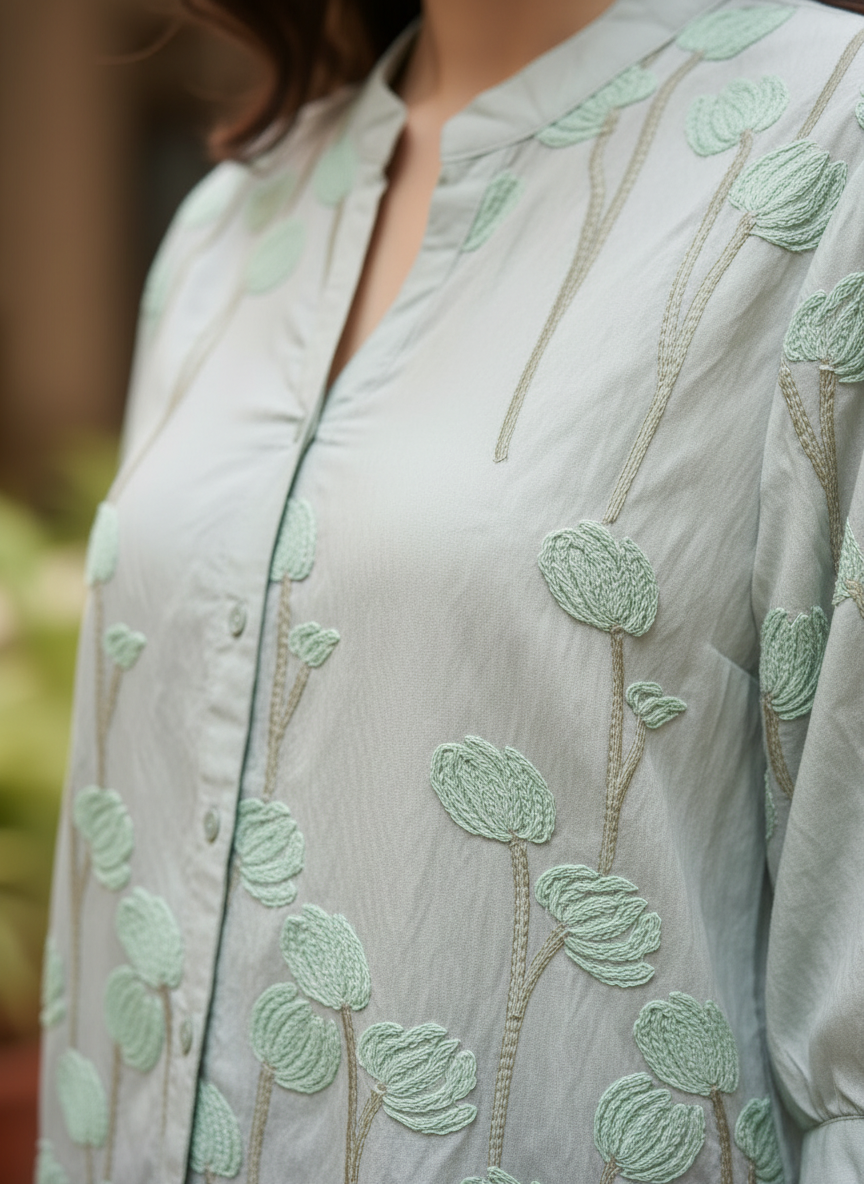 Sage Meadow Chanderi Embroidery Blouse