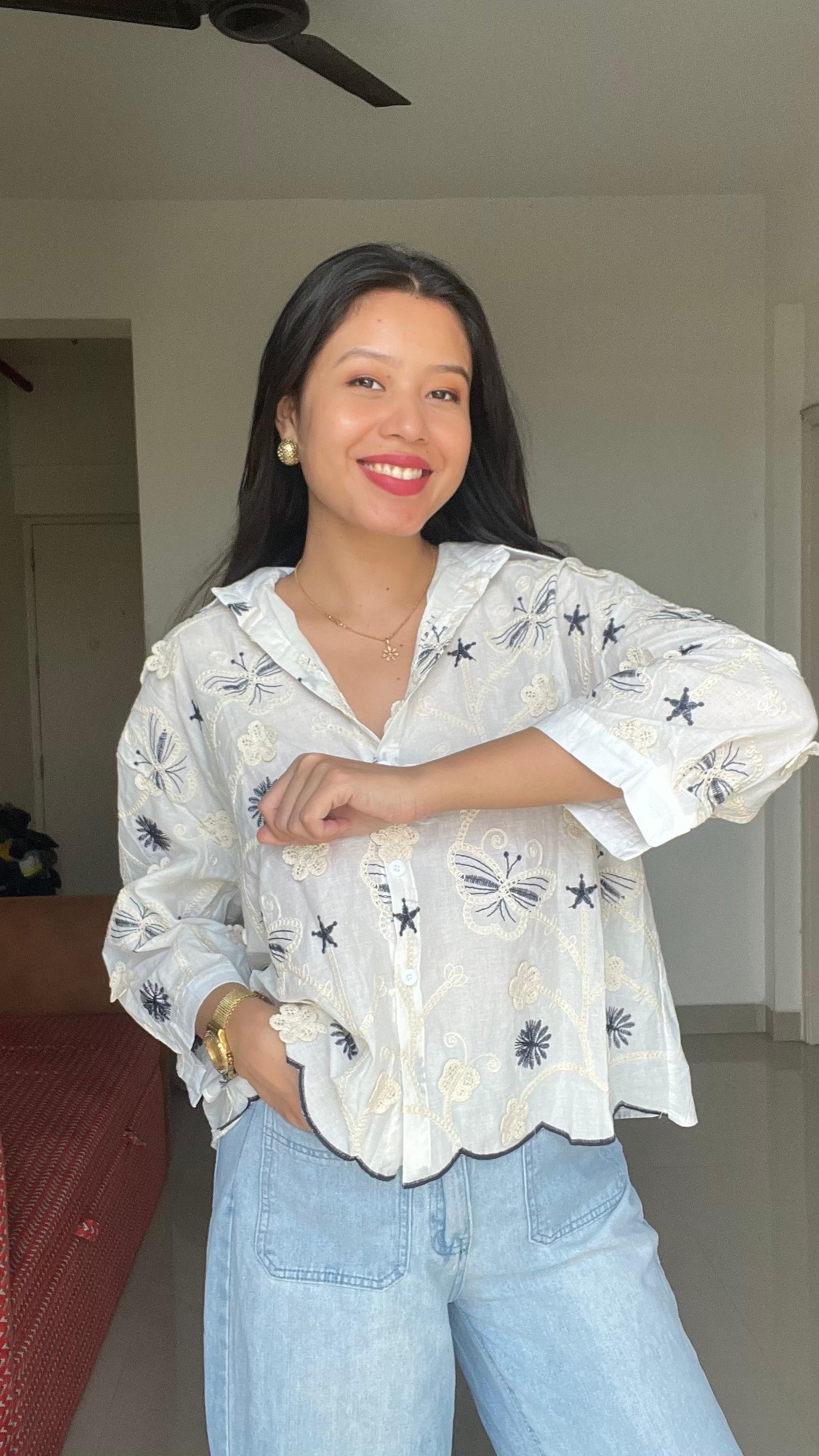 Aura Scallop-Hem Shirt