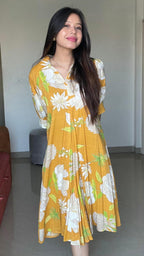 Sun-Drenched Mustard Floral Midi Dress