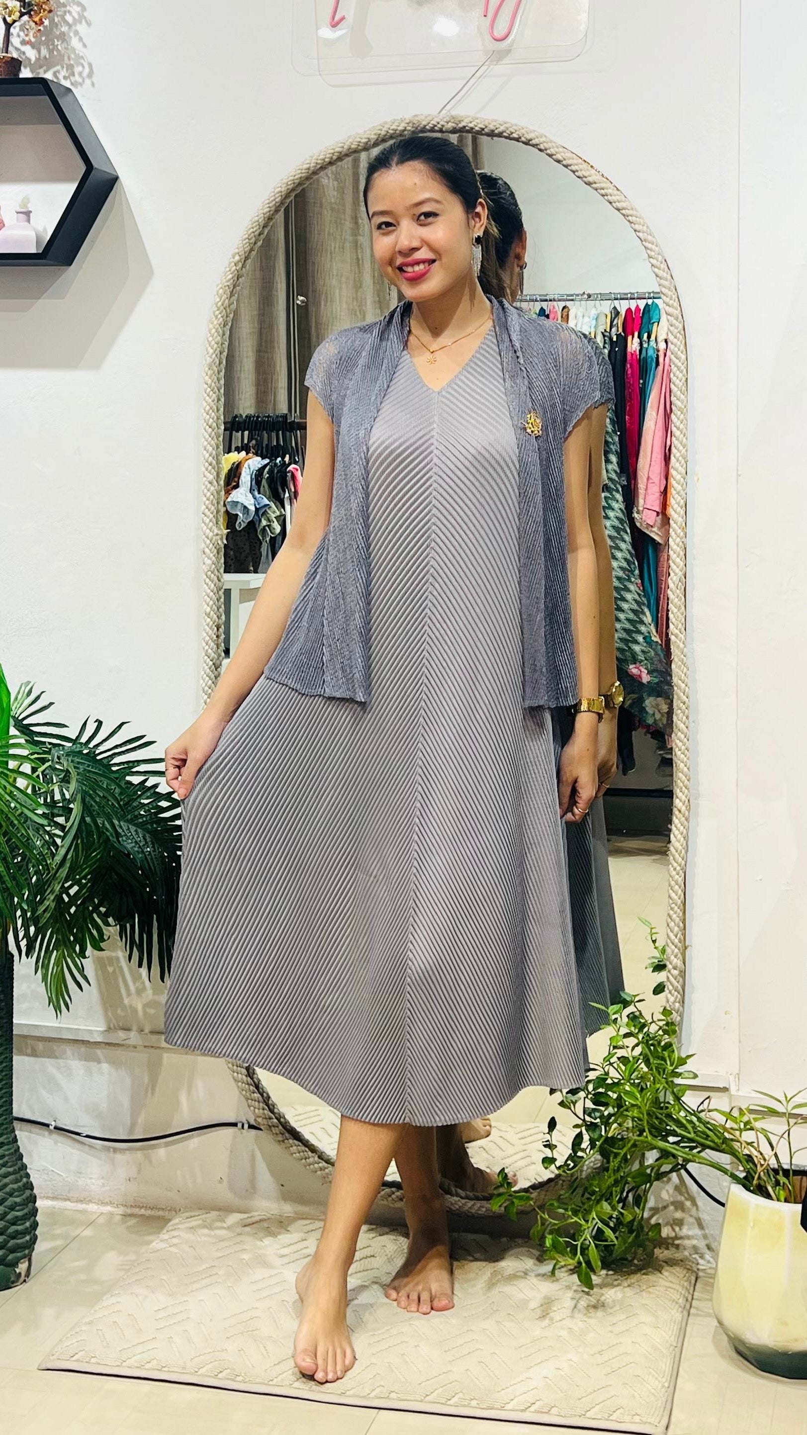 Silver Mist Pleated Dress