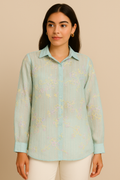 Celestia Sheer Floral Shirt – Mint Whisper