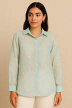 Celestia Sheer Floral Shirt – Mint Whisper