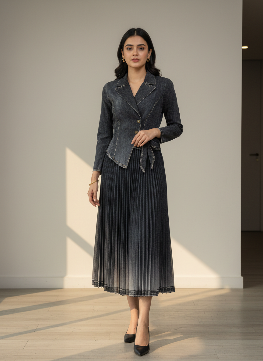 Classic Tie Pleated Dress