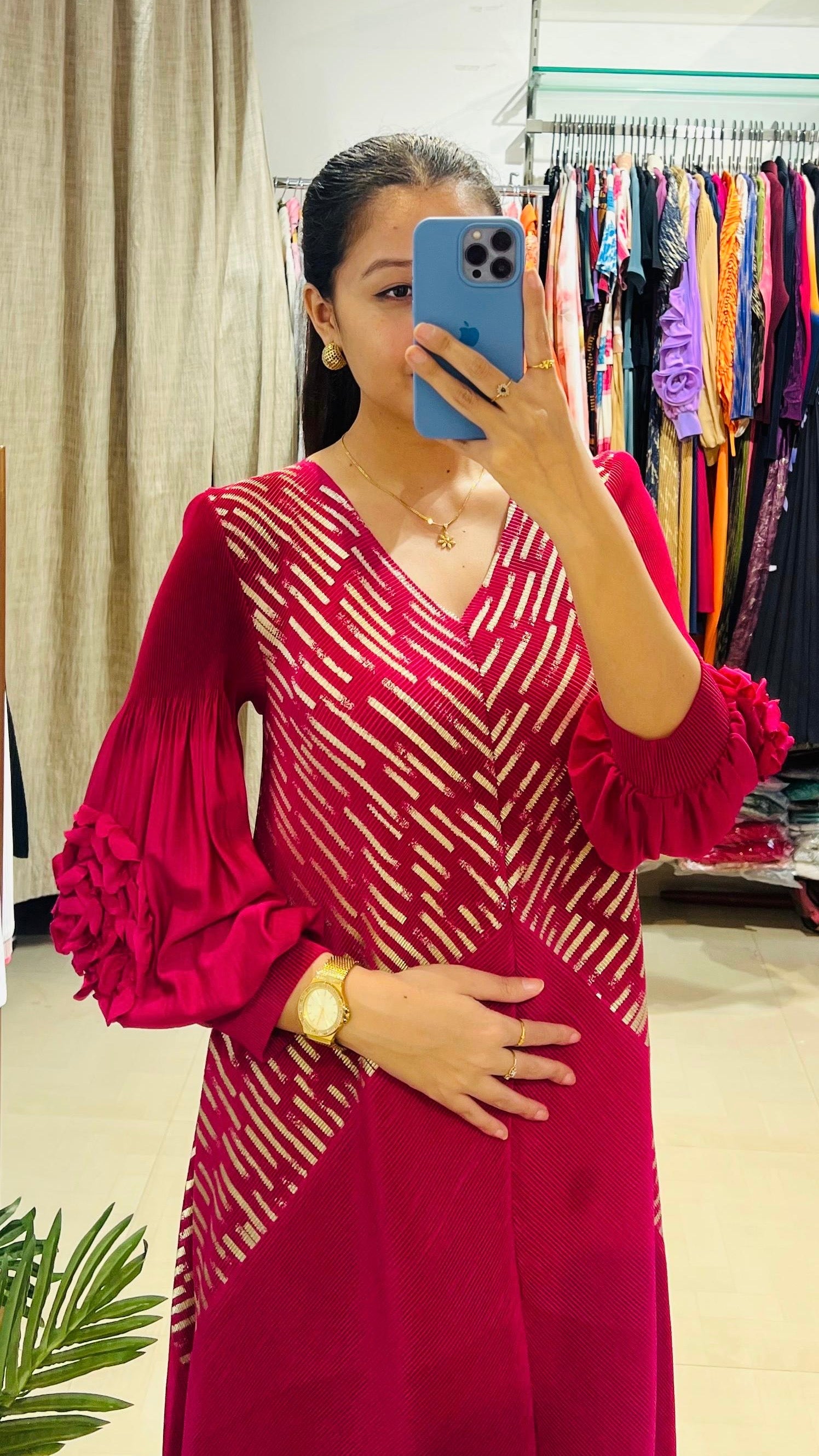 Amethyst Prism Pleated Midi Dress