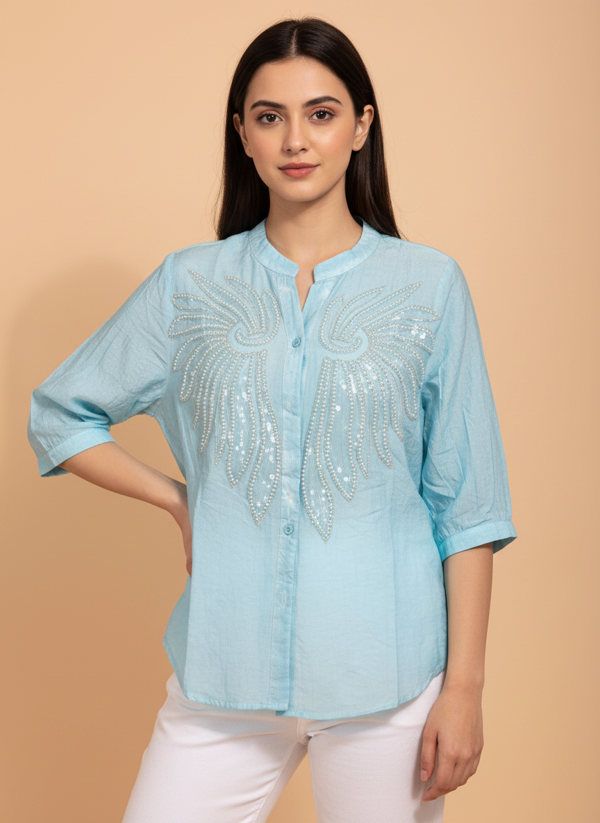 The Seraphina Beaded Blouse – Sky Blue