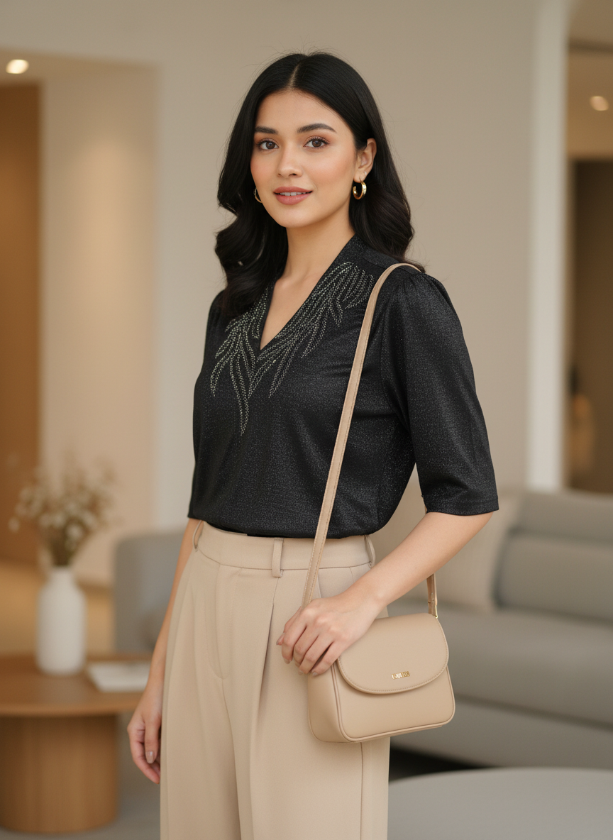 Celeste Shimmer V-Neck Top