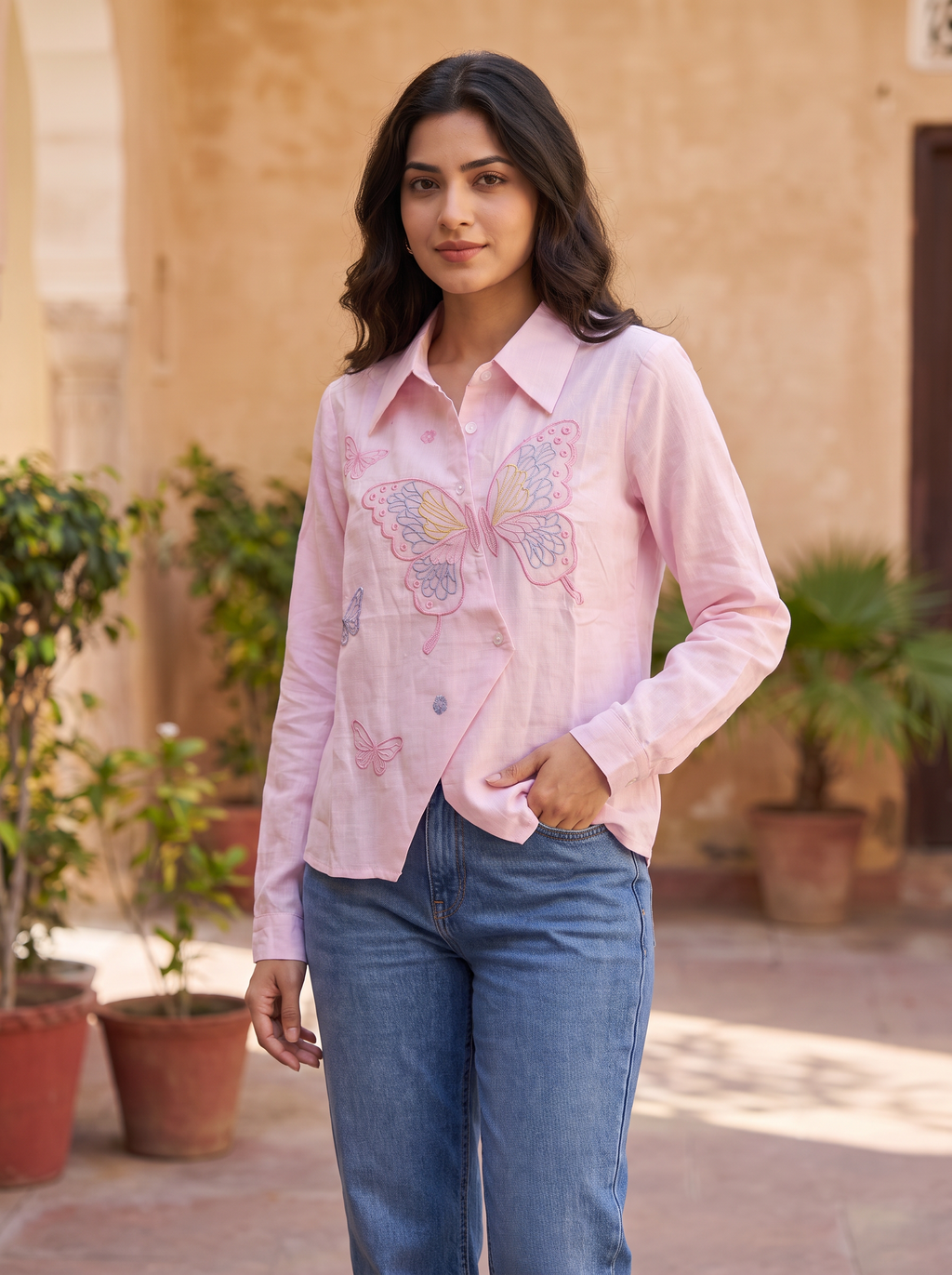 Butterfly Embroidered Shirt