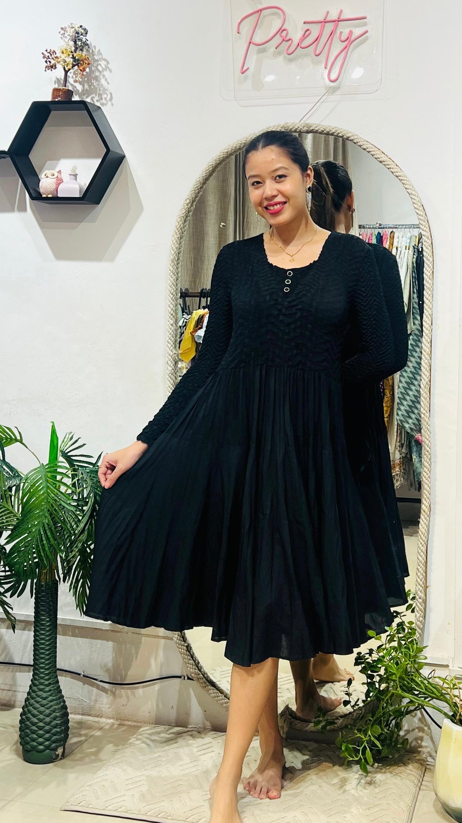 Midnight Grace Pleated Dress