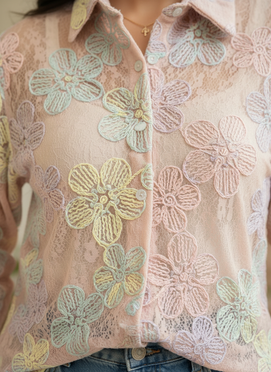 Candy Bloom Floral Lace Button-Down