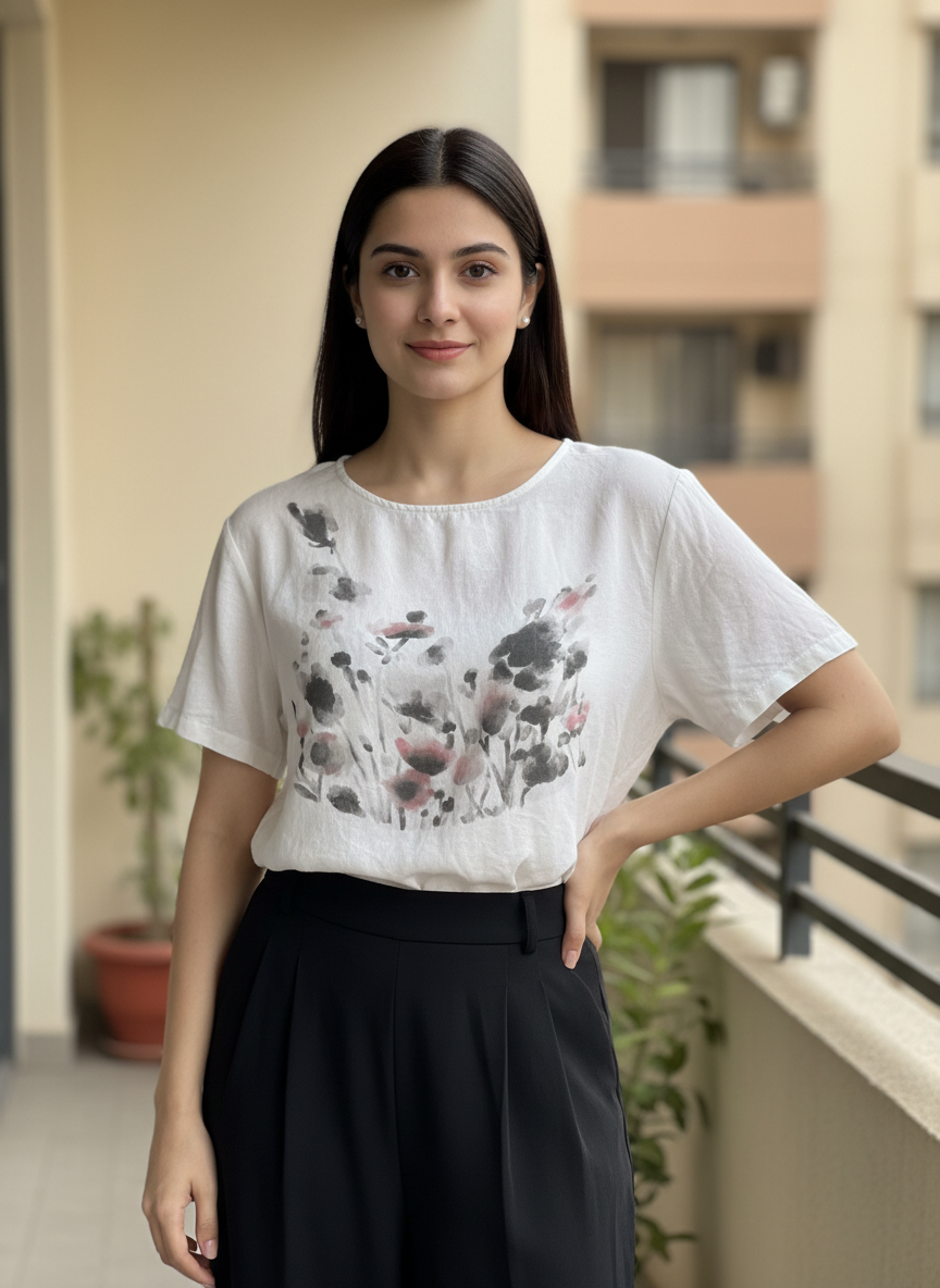 Blurred Poppy Abstract Blouse