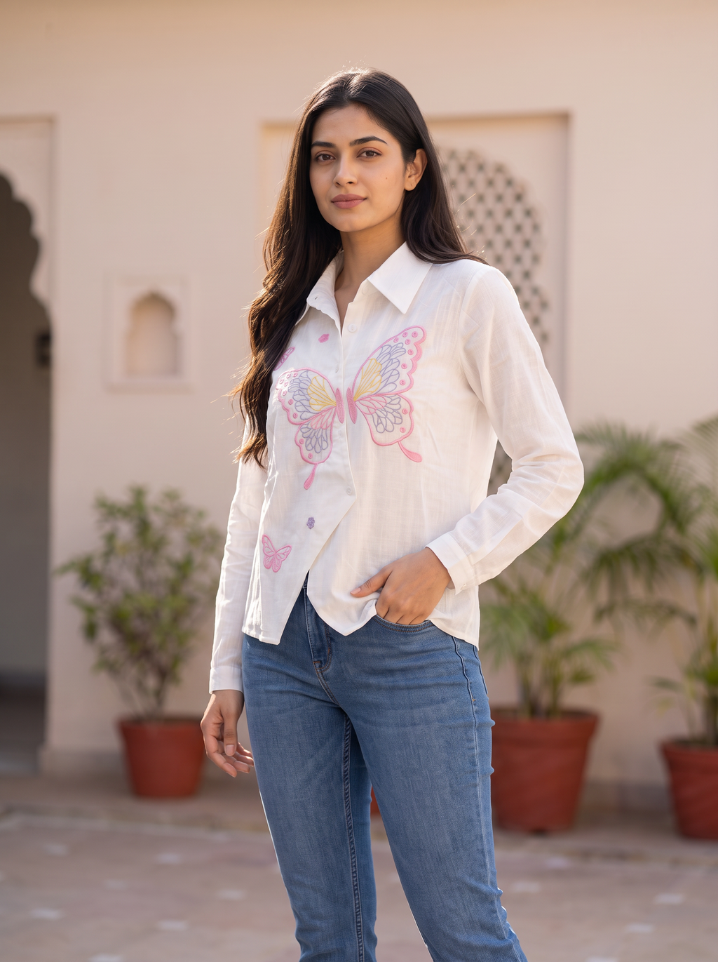 Butterfly Embroidered Shirt