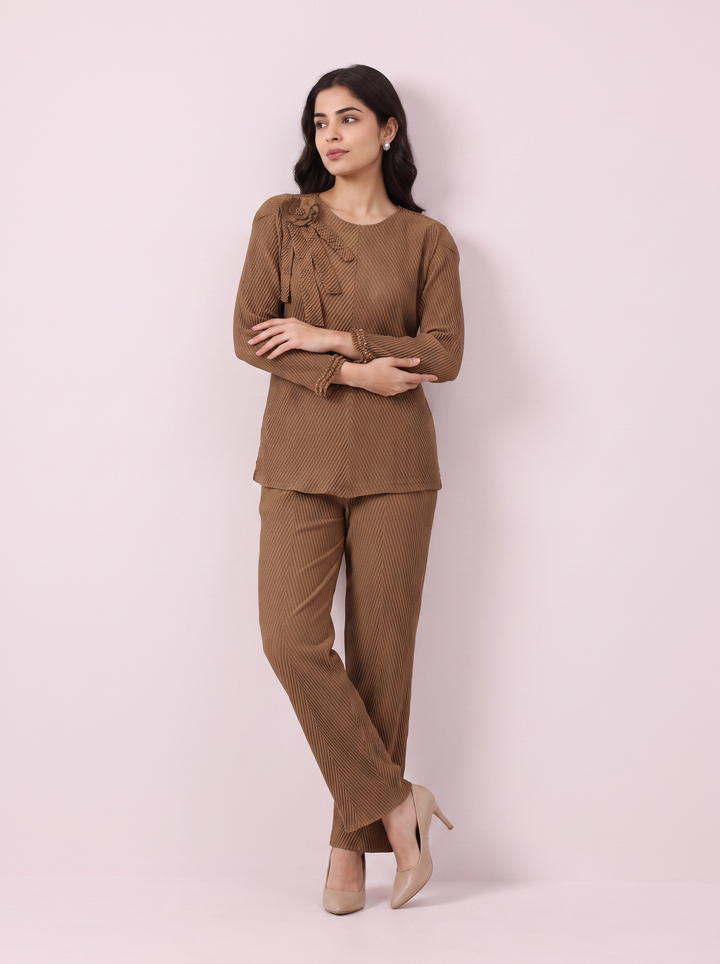 Mocha Pleated Set