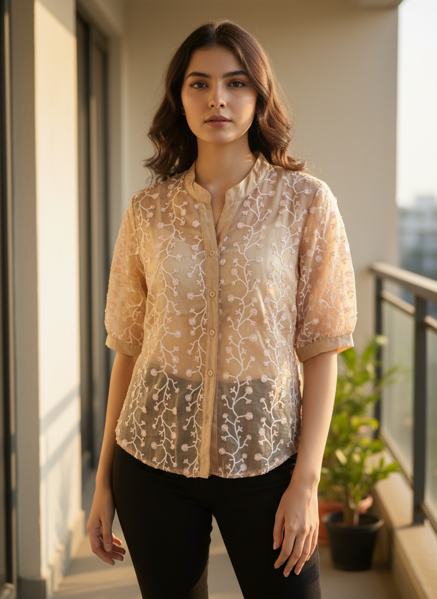 Golden Hour Floral Chanderi Top