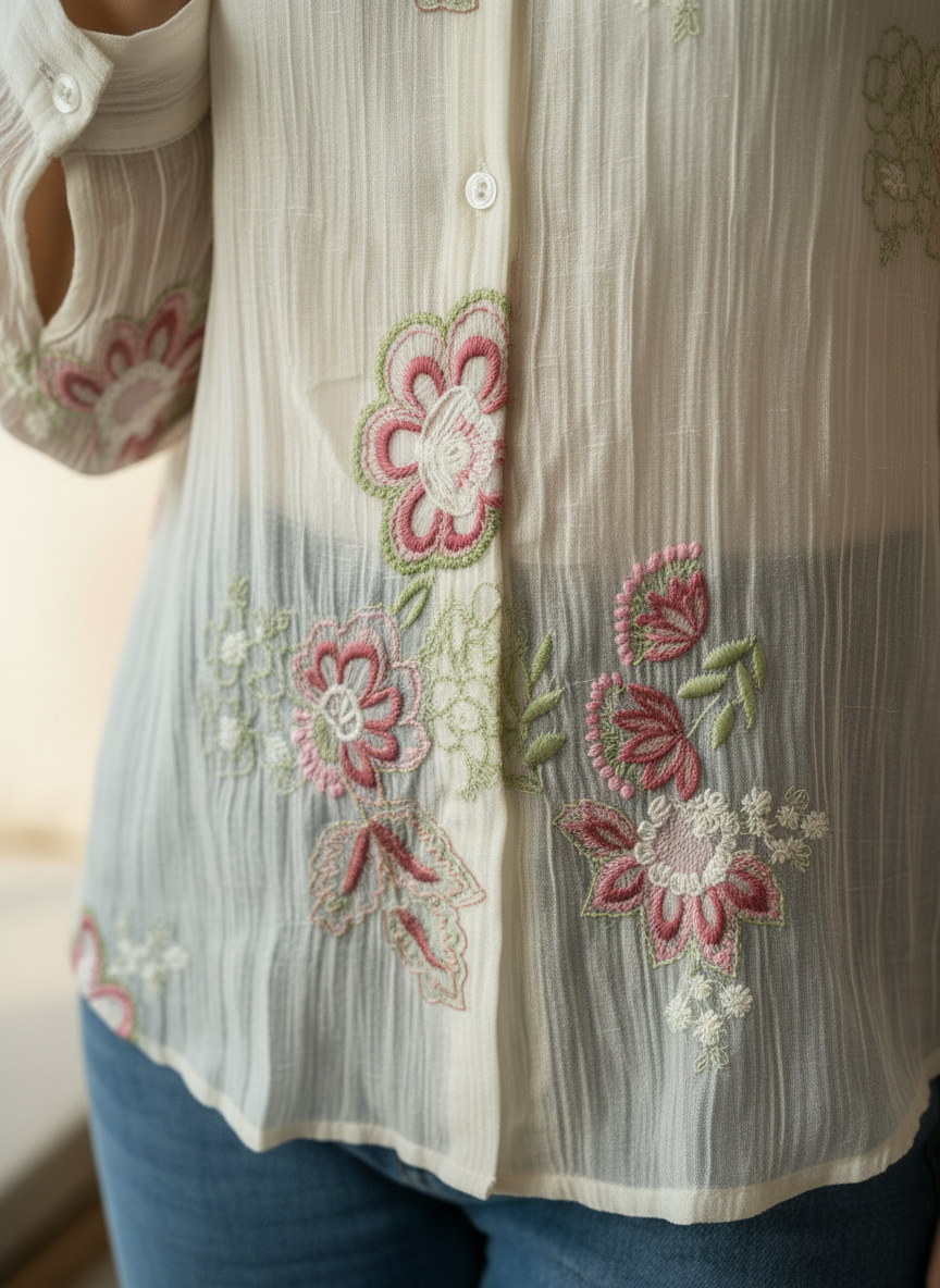 Blush Floral Appliqué Button-Down