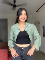 Artisan Cropped Shacket with knitted inner