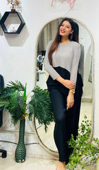 Two-Tone Pleated Co-ord Set – Grey & Black