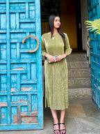 Tia Metallic Dress- Olive Green