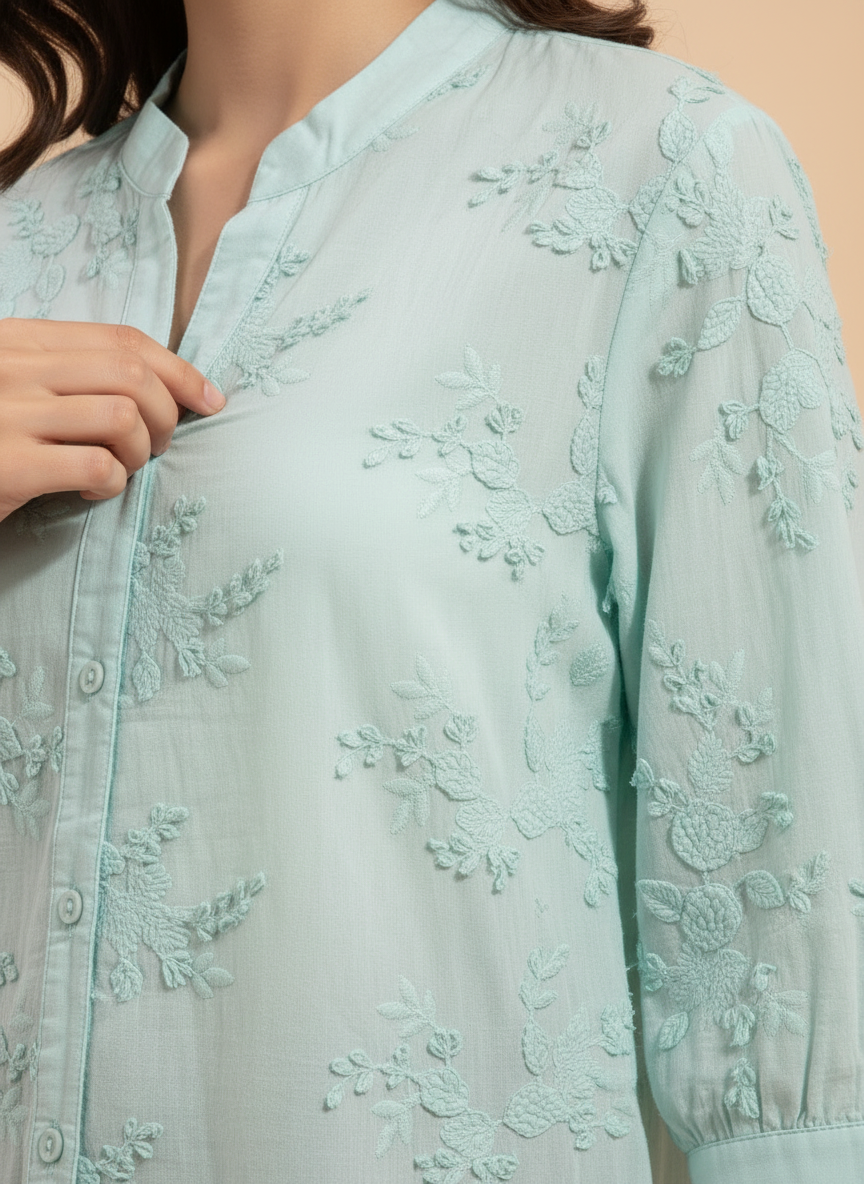 Sage Mist Floral Embroidered Blouse