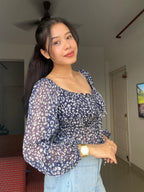 The Navy Leopard Smock Blouse