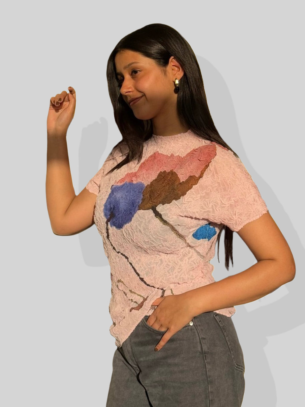 Cherry Printed Top- Peach