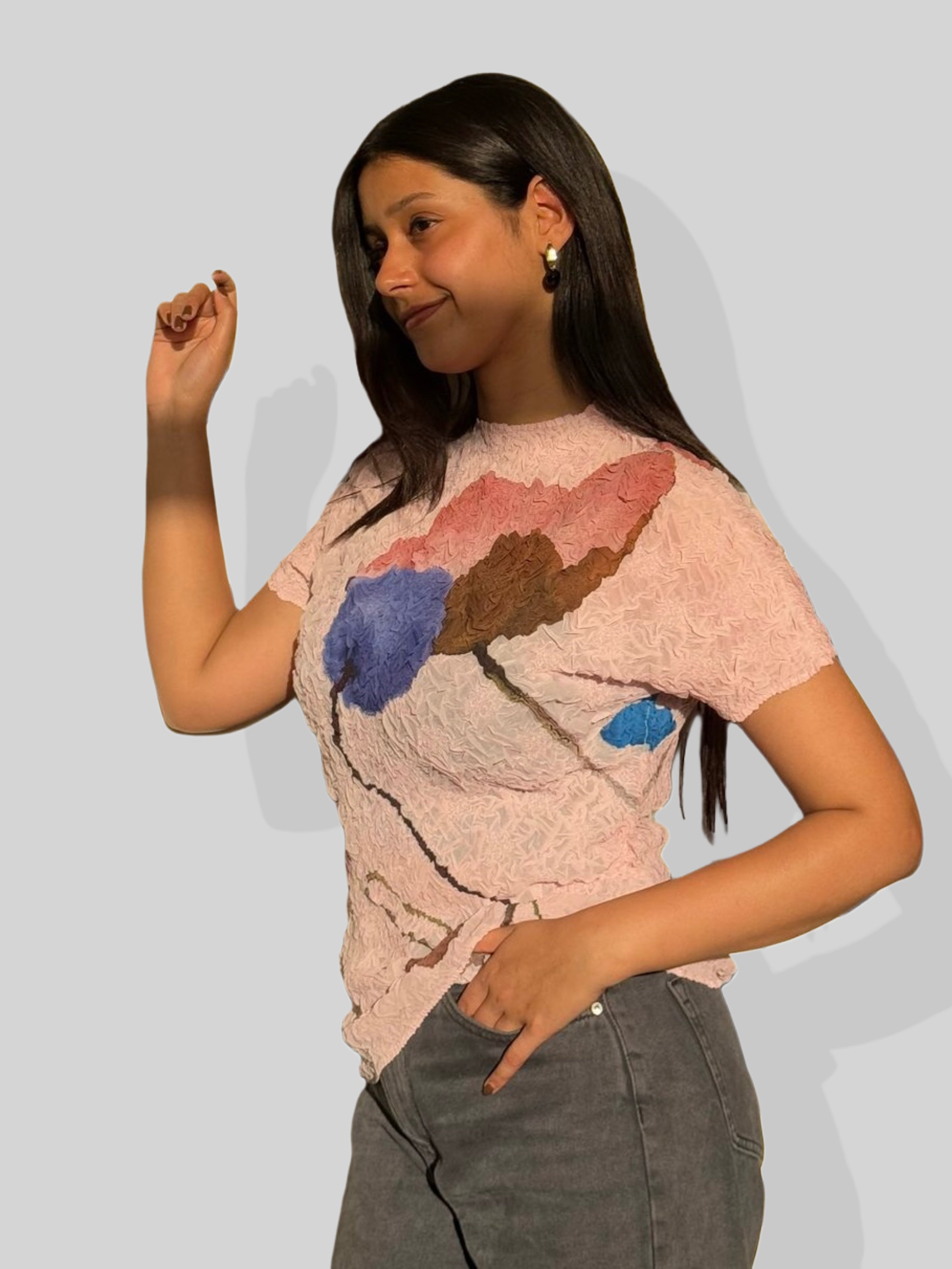 Cherry Printed Top- Peach