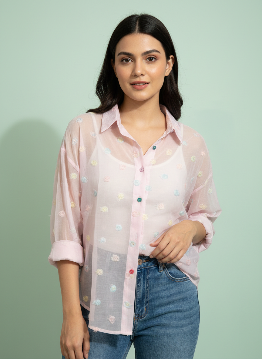 Blush Organza Shirt with Candy Buttons
