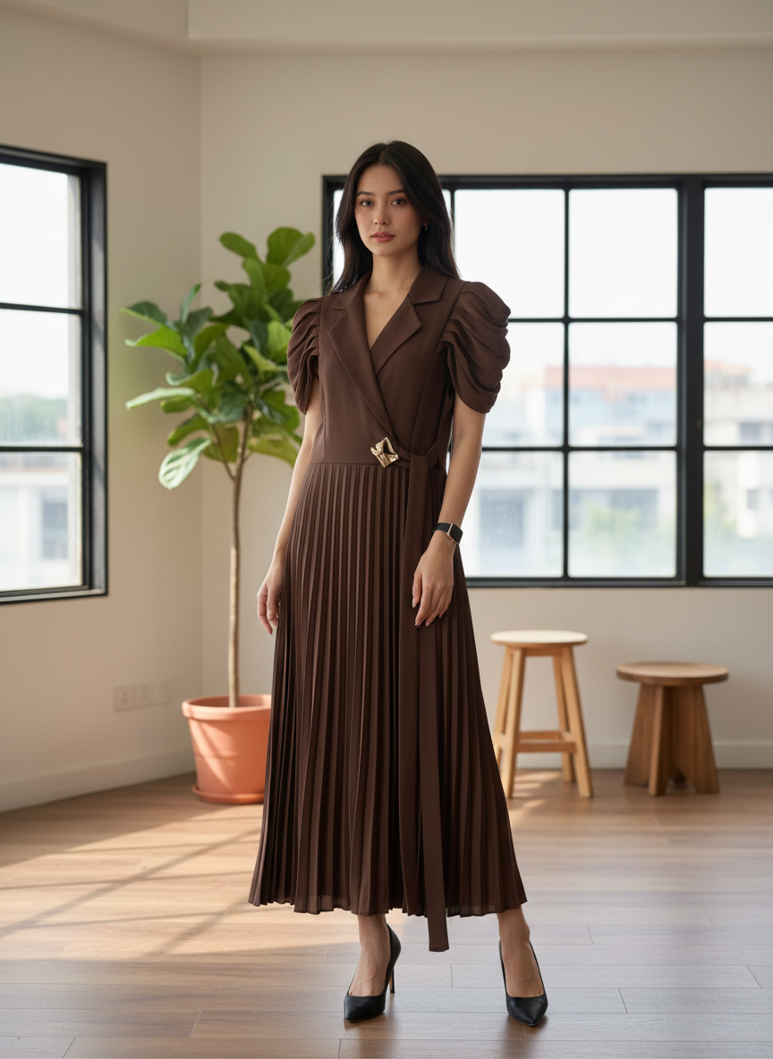 Mocha Blazer Tie Dress
