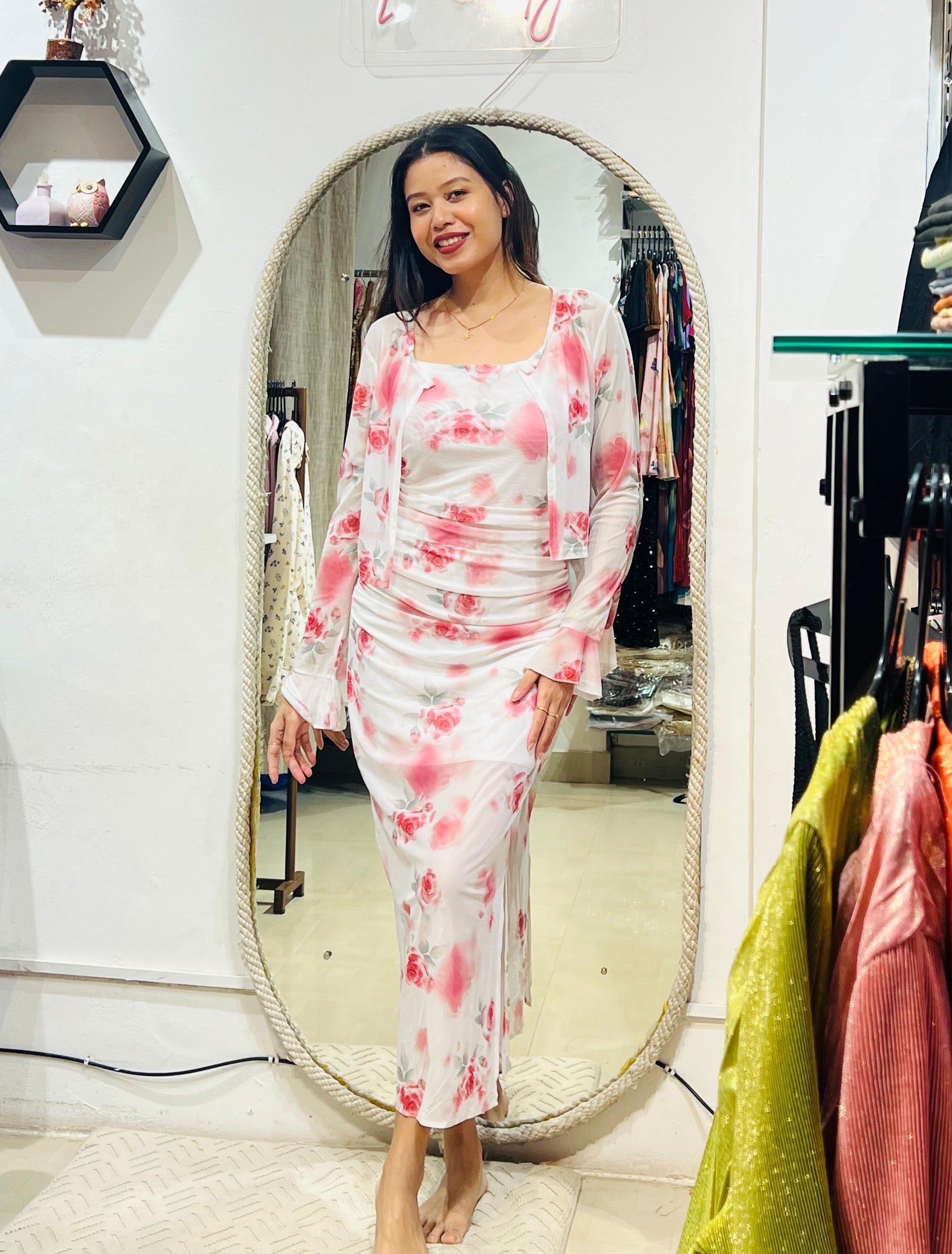 Rose Garden Ruched Midi & Shrug Duo