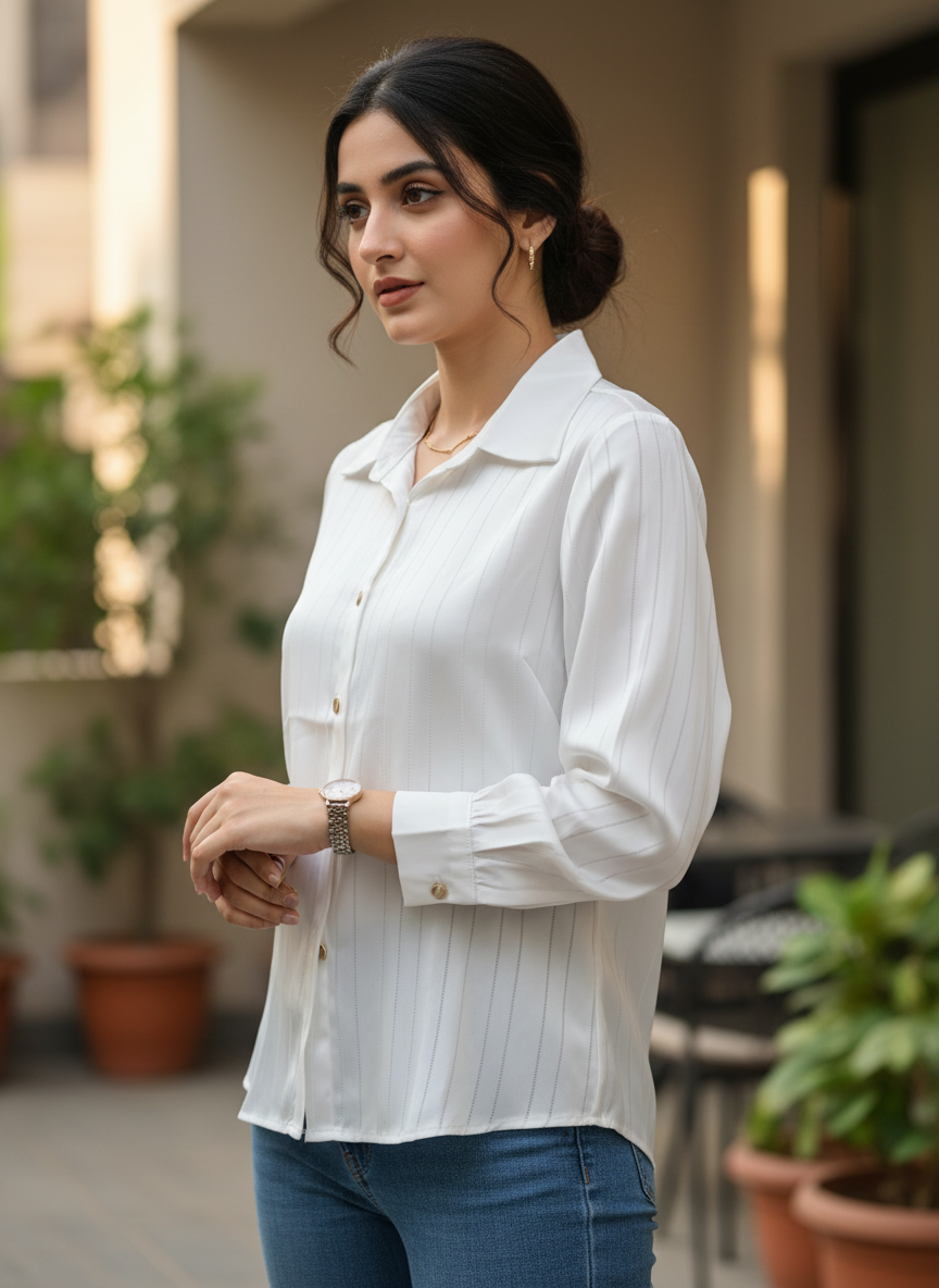 Metallic Pinstripe Button-Down Shirt