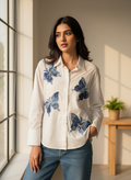 Indigo Butterfly Oversized White Shirt