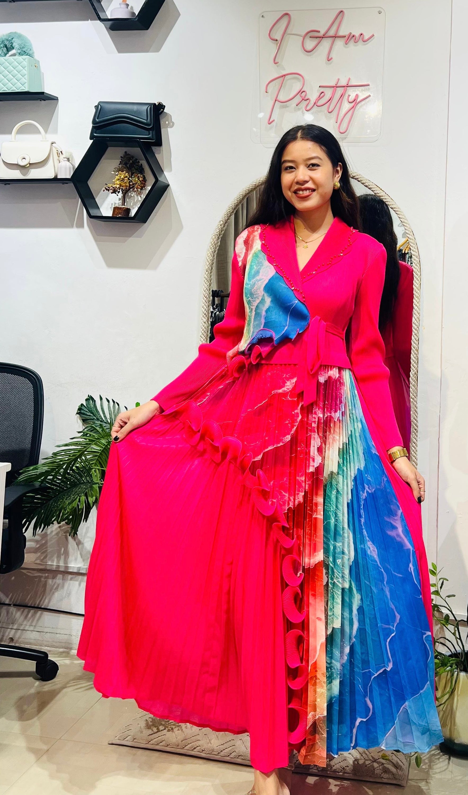 Radiant Waves Pleated Maxi Dress